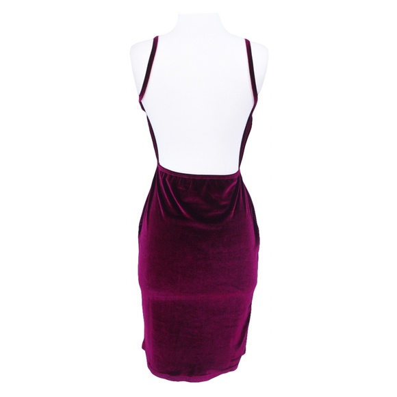 Burgundy Sexy Wrap Backless Cocktail Velvet Dress - Picture 8 of 8